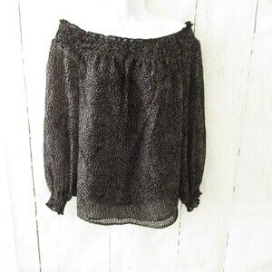 White House Black Market Top M Black Dot Print Smocked On Off Shoulder